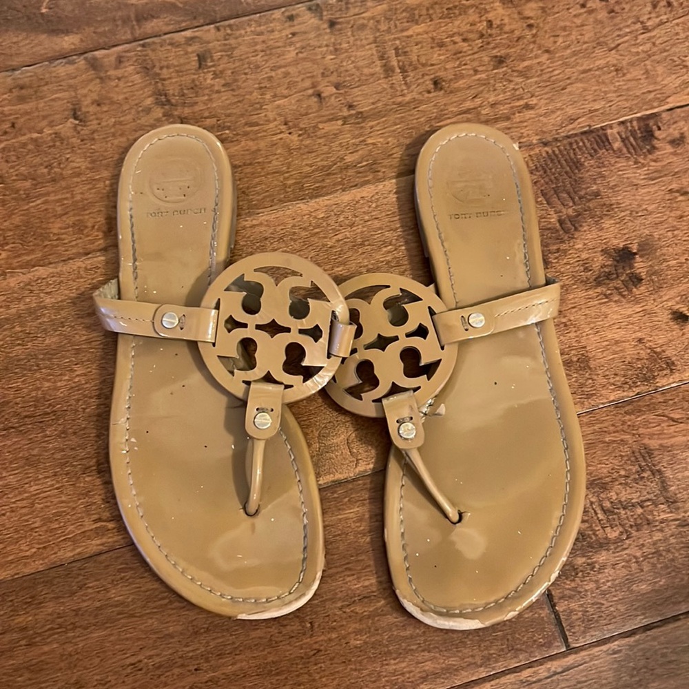 Brown Patent Leather Tory Burch Miller Sandals